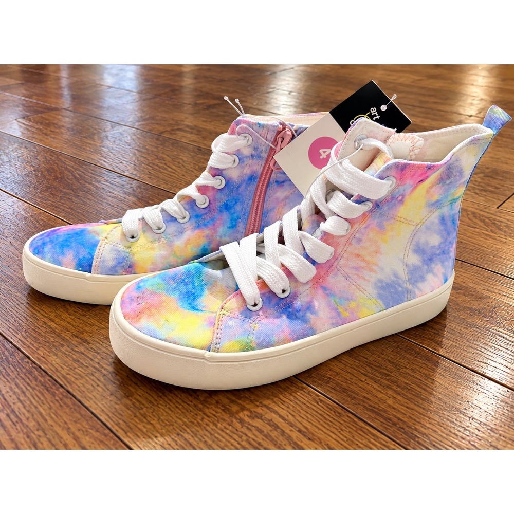 Art Class Kids Tie Dye High Top Sneakers Multicolor Side Zip Shoes Size 4 NEW v